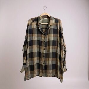 BIYA Plaid Patchwork Oversized Button Up Shirt Women's Medium‎ Acetate Viscose